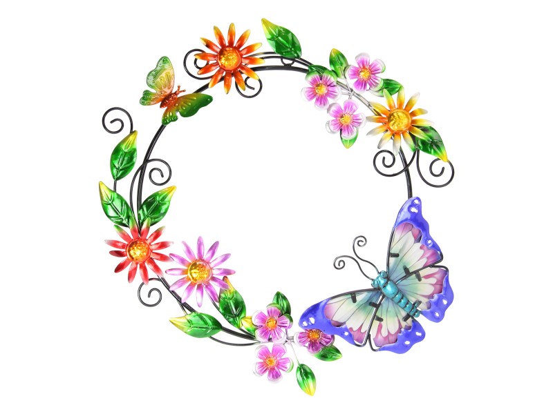 40cm Butterfly and Colourful Flowers Circular Wall Art