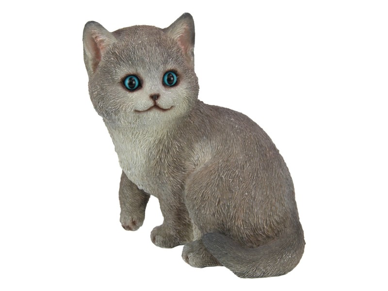 21cm Sitting Grey Cat with Blue Eyes