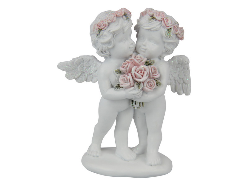 10CM STANDING CHERUB COUPLE WITH ROSE BAND