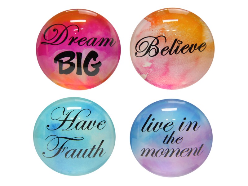 5cm Round Glass Be Inspired Magnets 4 Asstd