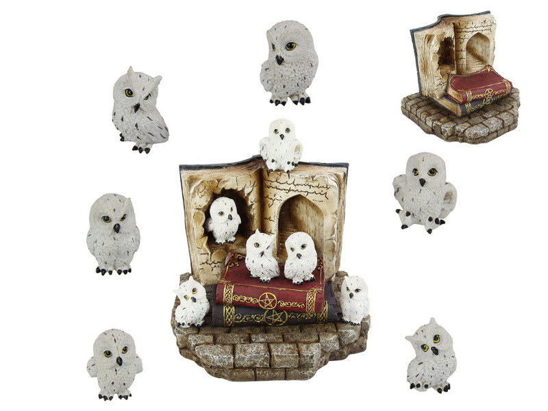 5CM WHITE OWL ON SPELL BOOK STAND 6 ASSTD (36=FREE DISPLAY)
