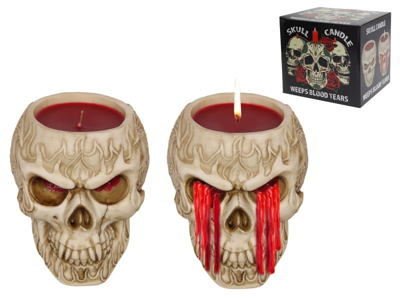 15X18CM SKULL CANDLE WEEPING TEARS OF BLOOD (CRIES RED WAX WHEN BURNING)