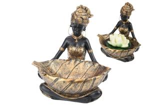 24cm African Lady Black & Gold Bowl Decor Piece