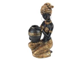 27cm African Lady Black & Gold Candle Holder