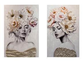 100x150cm Canvas Print with Floral Lady Design and Fabric Touch Up 2 Asstd