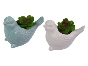 13cm Ceramic Bird with Succulent 2 Asstd