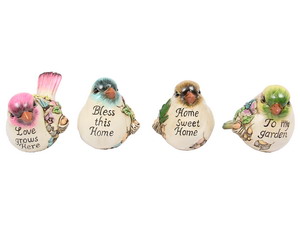 10cm Cute Bird with Wording on Rock 4 Asstd