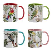 Mug with Australian Bird  Design and Coloured Handles 4 Asstd