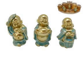 6.5cm Aqua/Gold Happy Fortune Buddha 3 Asstd (24=Free Display)