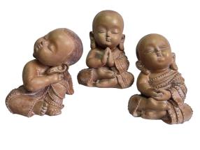 10cm Sitting Buddha Monk in Antique Finish 3 Asstd