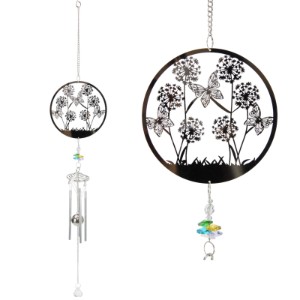 78cm Silver Butterfly Wind Chime with Crystal Design