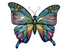 37cm Metal & Glass Butterfly Wall Art with Mosaic Design