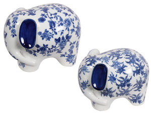 20cm Blue Willow Elephant Decor 2 Asstd