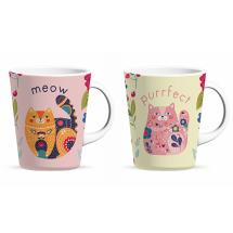 350ml Latte Mug with Boho Cat Design 2 Asstd