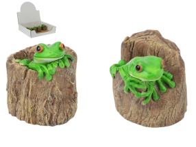6cm Green Tree Frog in Log Hollow 2 Asstd Bulk Packing (16=Divider Perforated Box)