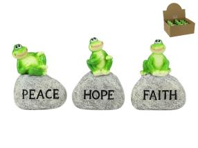 10cm Frog on Inspirational Garden Rock 3 Asstd Bulk Packing (12=Divider Perforated Box)