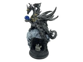26cm Black & Silver 3 Headed Hydra Dragon on Skull Lair