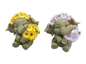 9cm Baby Elephant with Flowers 2 Asstd