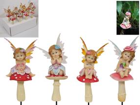 23cm Fairy on Mushroom Garden Stake 4 Asstd in Display