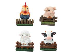 10cm Rooster/Cow/Sheep/Pig on Fence 4 Asstd