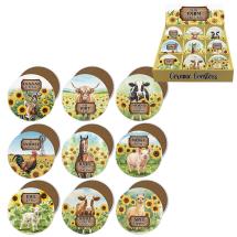 10x10cm Round Coaster with Funny Farmyard Design 9 Asstd in Display (72=Free Display)