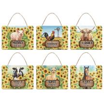 25x12cm Hanging Plaque with Funny Farmyard Design 4 Asstd
