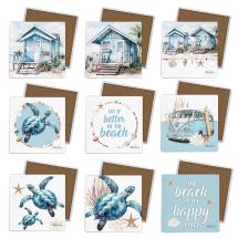 10x10cm Coaster with Beach Shack Design 9 Asstd in Display by Kelly Lane (72=Free Display)