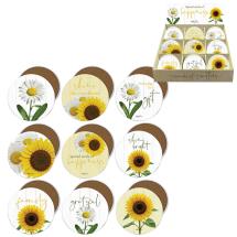 10cm Round Coaster with Sunflower and Daisy Design by Kelly Lane (72=Free Display) 9 Asstd