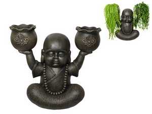 66cm Sitting Buddha with Twin Flower Pots