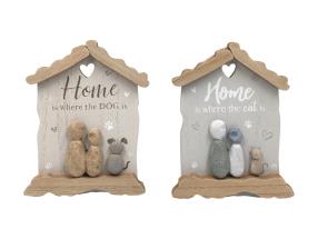 18x14cm Hanging Plaque with Rock Family Dog/Cat 2 Asstd