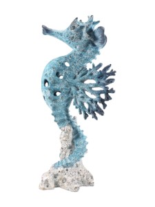 40cm Seahorse with Blue & White Coral Design