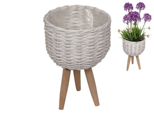 20W 30H White Wicker Pot Holder with Legs
