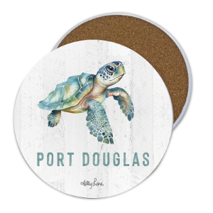 Set of 4 Ceramic Round Coaster 10cm (Gift Box) Coastal Turtle by Kelly Lane