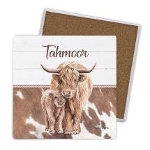 Set of 4 Ceramic Square Coaster 10x10cm (Gift Box) with Highland Cow Design by Kelly Lane