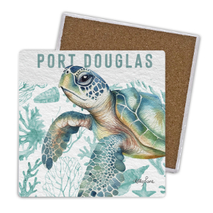 Set of 4 Ceramic Square Coaster 10x10cm (Gift Box) Coastal Turtle by Kelly Lane